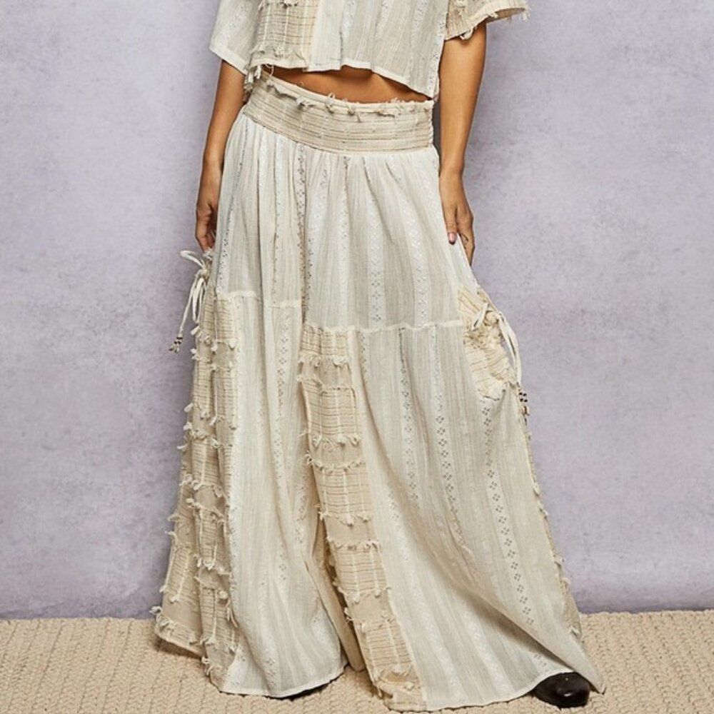 POL  Boho Ruffle Contrast Shell Trim Wide Leg Pants S-L